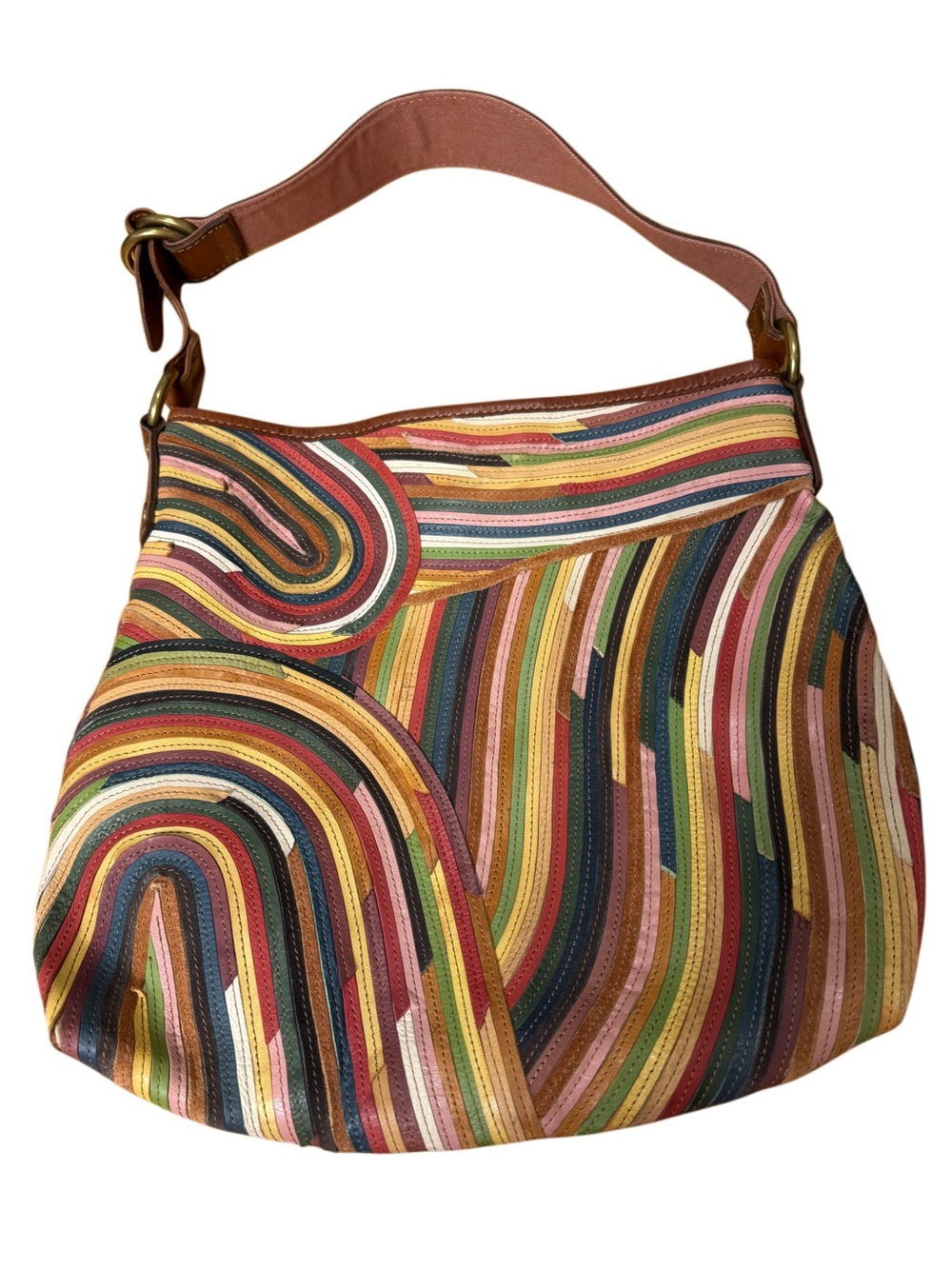 Lucky Brand Y2K Vintage Striped Leather Hobo Bag - Picture 3 of 12
